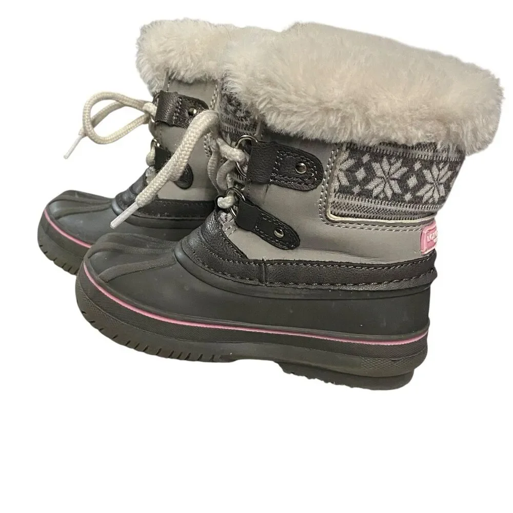 London Fog Lil Tottenham Winter Snow Boots Gray/Black/Pink Faux Fur Toddler Sz 7